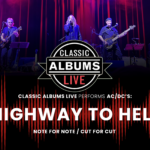 Promotional poster for Classic Albums Live: AC/DC Highway to Hell. Pictured are band members performing on stage illuminated in red stage lights. The Classic Albums Live logo appears below them. In front of a red oscillogram, it reads "Classic Albums Live performs AC/DC's Highway to Hell.. Note for Note / Cut for Cut."